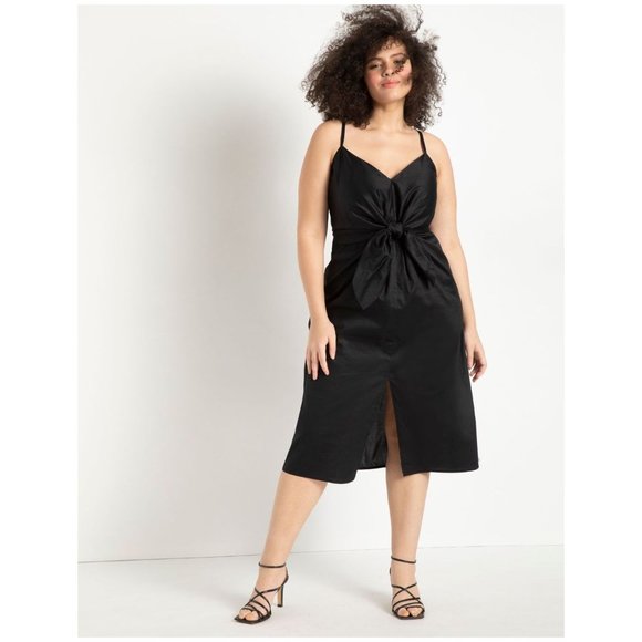 ELOQUII Black Tie Front Midi Dress sz 14 NEW Women's Plus LBD - Picture 10 of 12